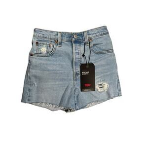 Levi's Ribcage High Waisted Denim Cut Off Shorts Button Fly Premium Size 26 NWT
